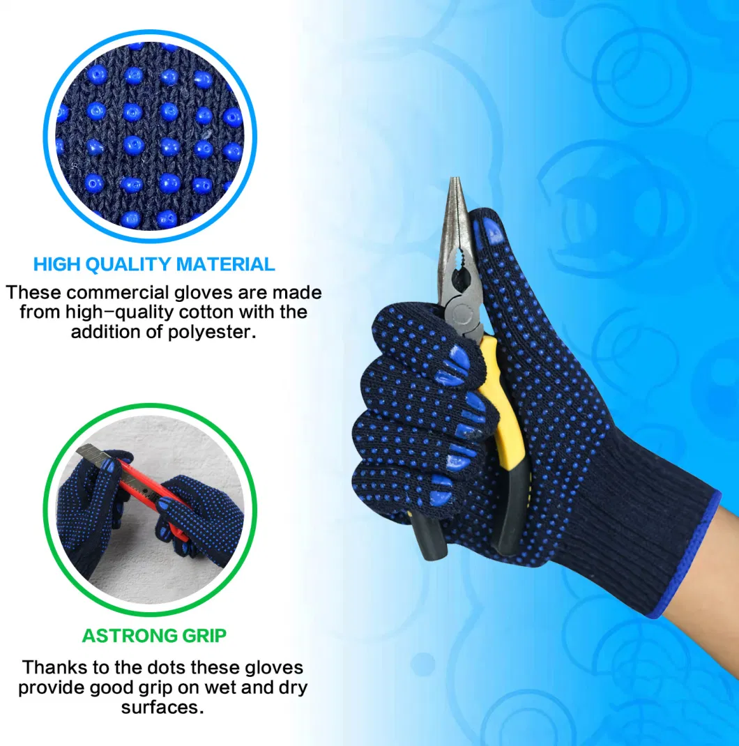 Labor Protection Wear Safety Work Double Sided PVC Dotted/Dots Cotton Knitted Gloves