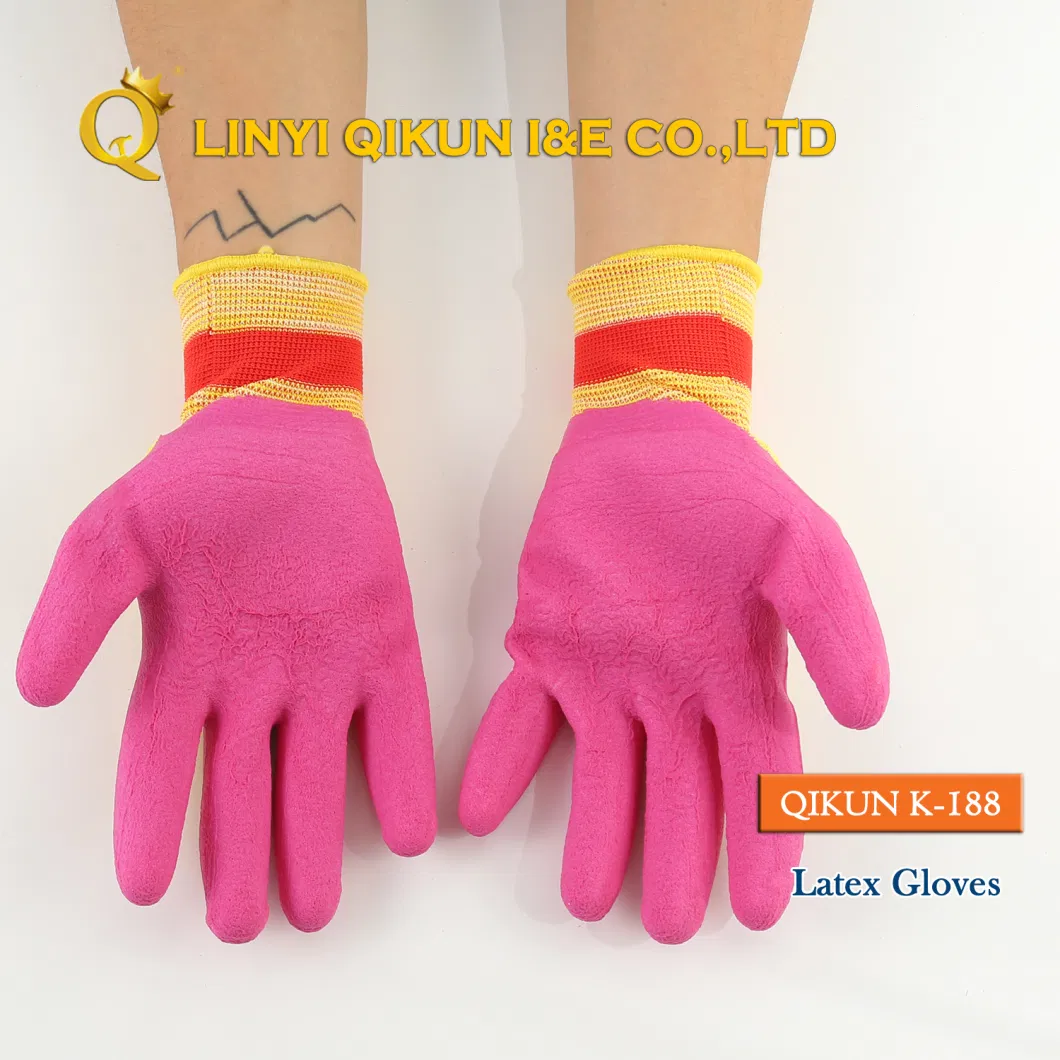 K-188 Polyester Nylon Crinkle Latex Coated Working Labor Protect Industrial Safety Gloves